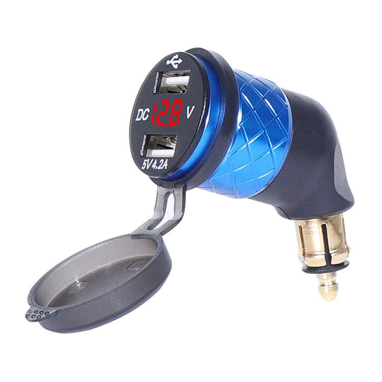 German EU Plug Special Motorcycle Elbow Charger Dual USB Voltmeter 4.2A Charger, Shell Color:Blue...