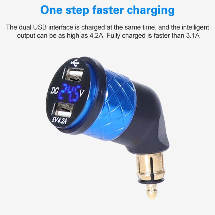 German EU Plug Special Motorcycle Elbow Charger Dual USB Voltmeter 4.2A Charger, Shell Color:Blue...