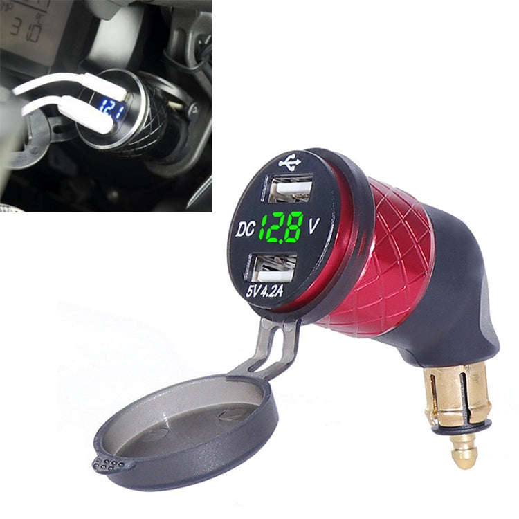 German EU Plug Special Motorcycle Elbow Charger Dual USB Voltmeter 4.2A Charger, Shell Color:Red(...