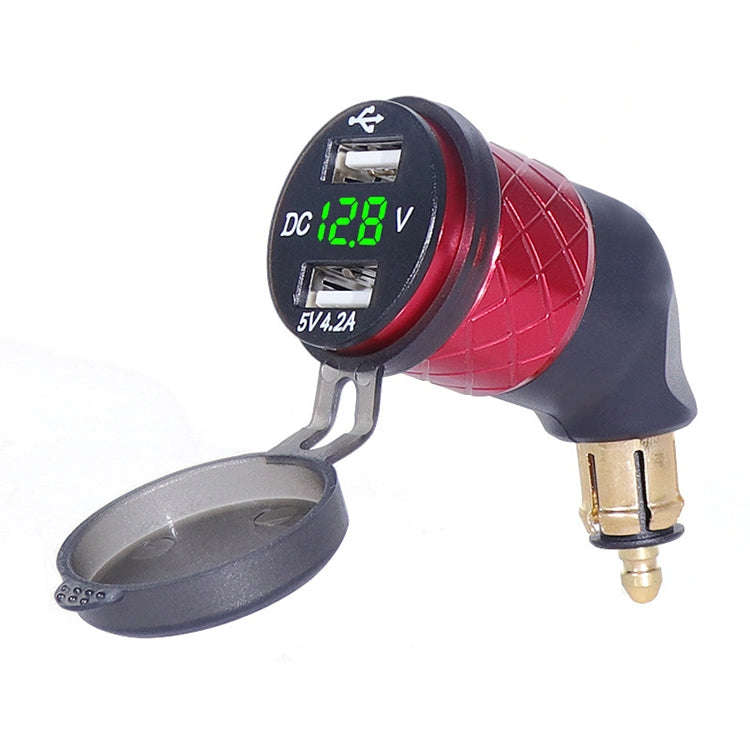 German EU Plug Special Motorcycle Elbow Charger Dual USB Voltmeter 4.2A Charger, Shell Color:Red(...