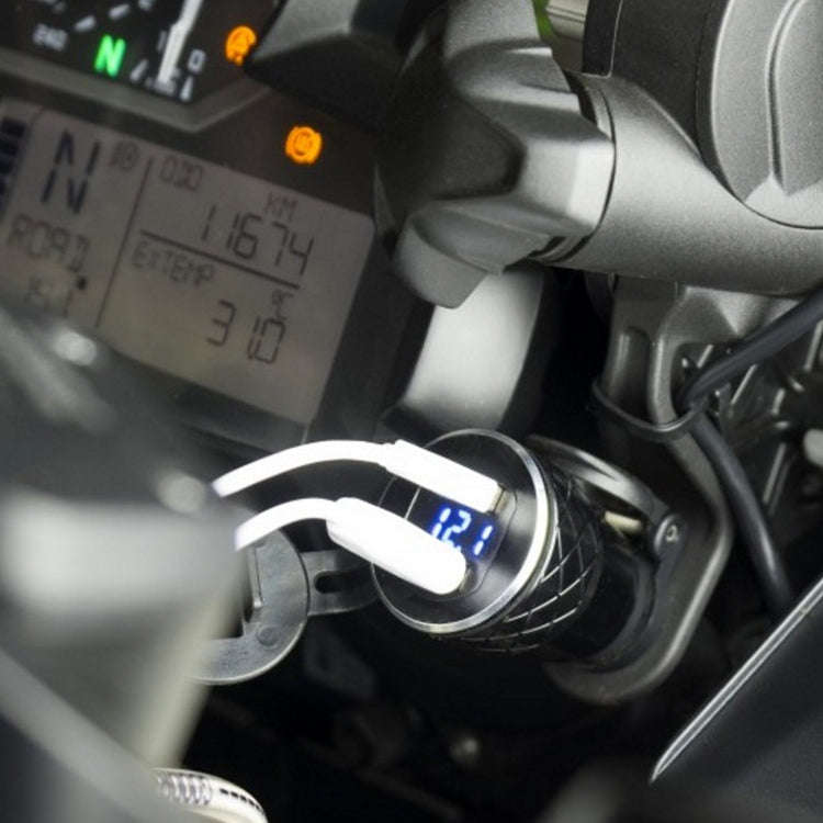German EU Plug Special Motorcycle Elbow Charger Dual USB Voltmeter 4.2A Charger, Shell Color:Red(...