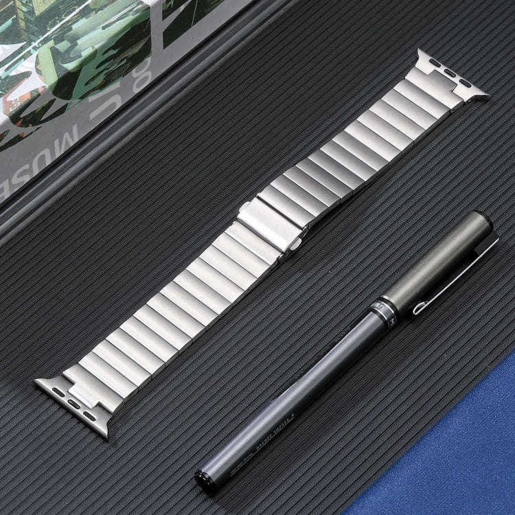 For Apple Watch SE 2023 44mm Flat Buckle Stainless Steel Watch Band(Silver)