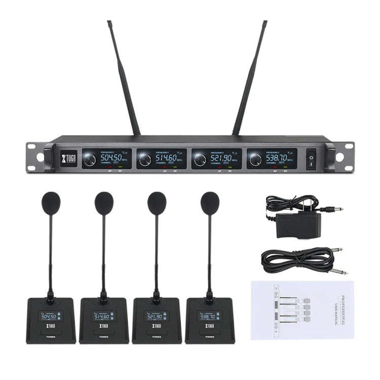 XTUGA A140-C Wireless Microphone System 4-Channel UHF Four Conference Mics(US Plug)