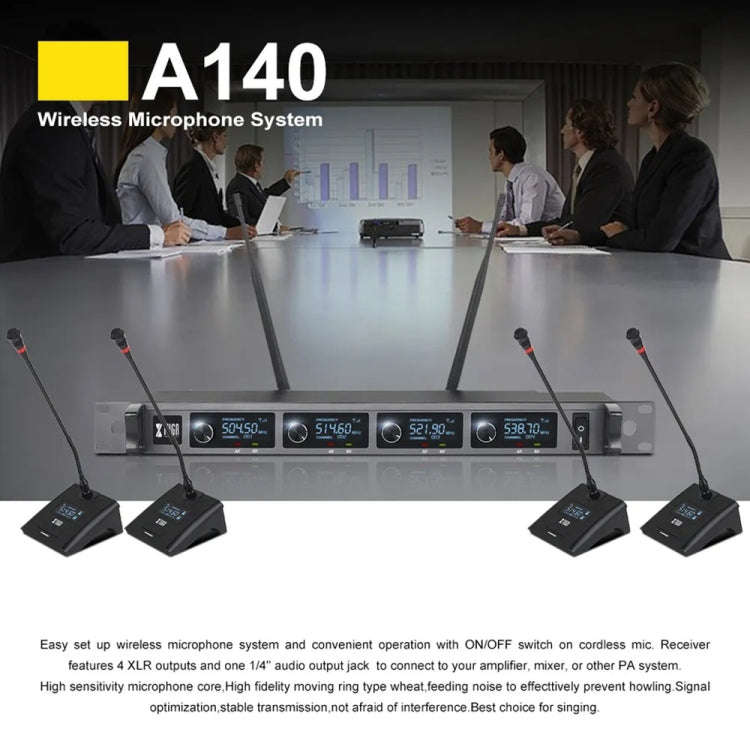 XTUGA A140-C Wireless Microphone System 4-Channel UHF Four Conference Mics(EU Plug)