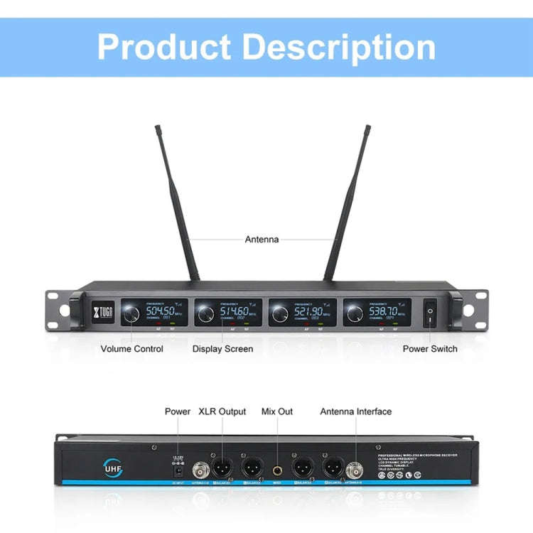 XTUGA A140-C Wireless Microphone System 4-Channel UHF Four Conference Mics(EU Plug)