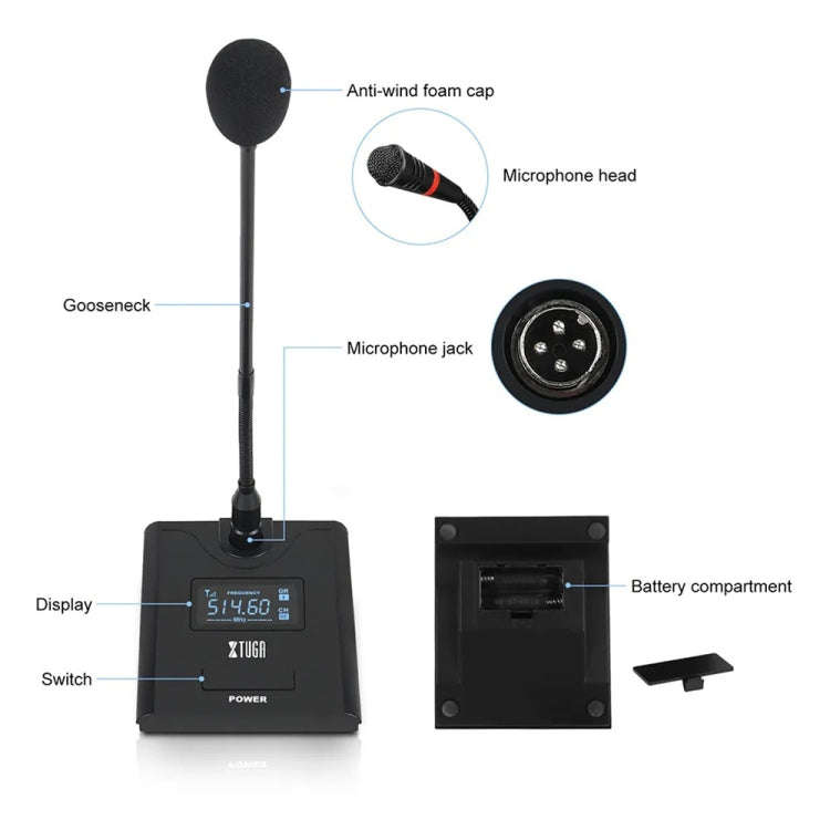 XTUGA A140-C Wireless Microphone System 4-Channel UHF Four Conference Mics(EU Plug)