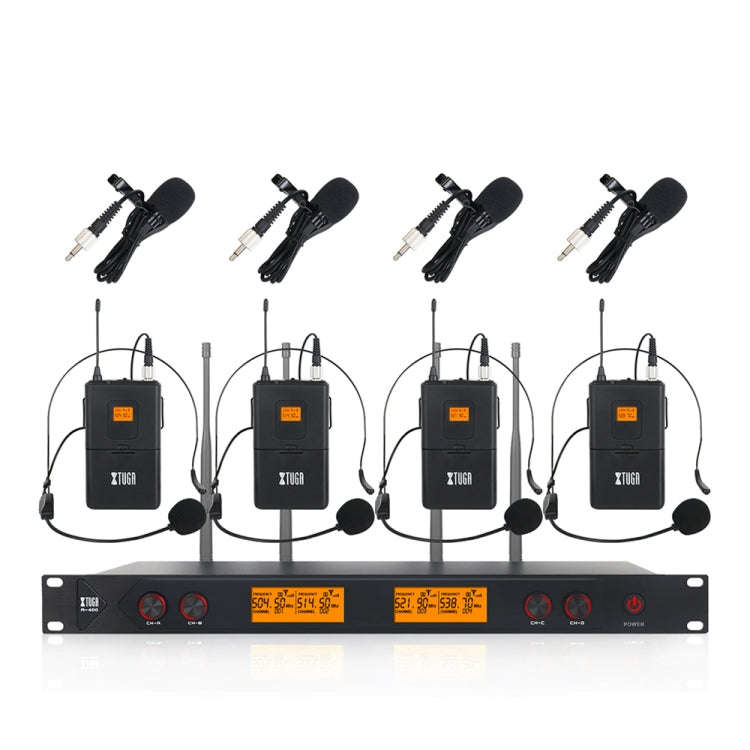 XTUGA A400-B Professional 4-Channel UHF Wireless Microphone System with 4 BodyPack Lavalier Heads...
