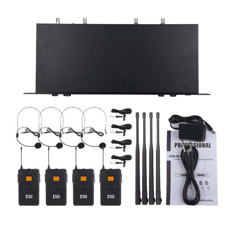 XTUGA A400-B Professional 4-Channel UHF Wireless Microphone System with 4 BodyPack Lavalier Heads...