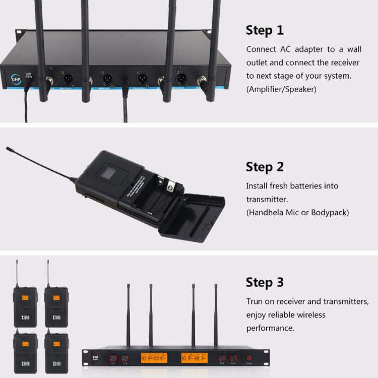 XTUGA A400-B Professional 4-Channel UHF Wireless Microphone System with 4 BodyPack Lavalier Heads...