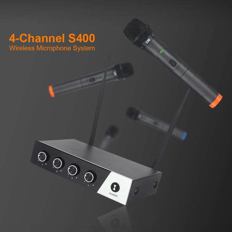 XTUGA S400 Professional 4-Channel UHF Wireless Microphone System with 4 Handheld Microphone(EU Plug)