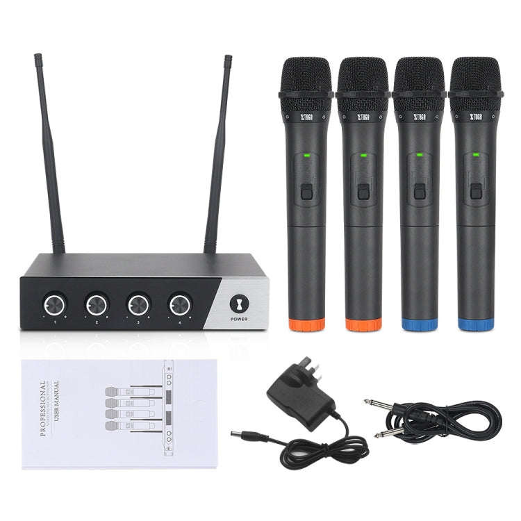 XTUGA S400 Professional 4-Channel UHF Wireless Microphone System with 4 Handheld Microphone(EU Plug)