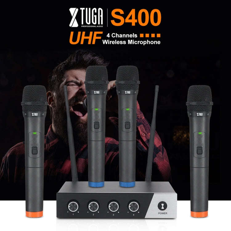 XTUGA S400 Professional 4-Channel UHF Wireless Microphone System with 4 Handheld Microphone(EU Plug)