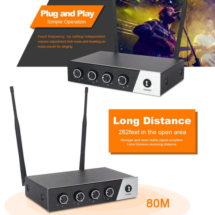 XTUGA S400 Professional 4-Channel UHF Wireless Microphone System with 4 Handheld Microphone(EU Plug)