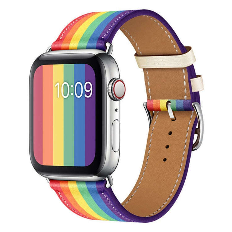 For Apple Watch Series 7 41mm / 6 & SE & 5 & 4 40mm / 3 & 2 & 1 38mm Rainbow Leather Watch Band(B...