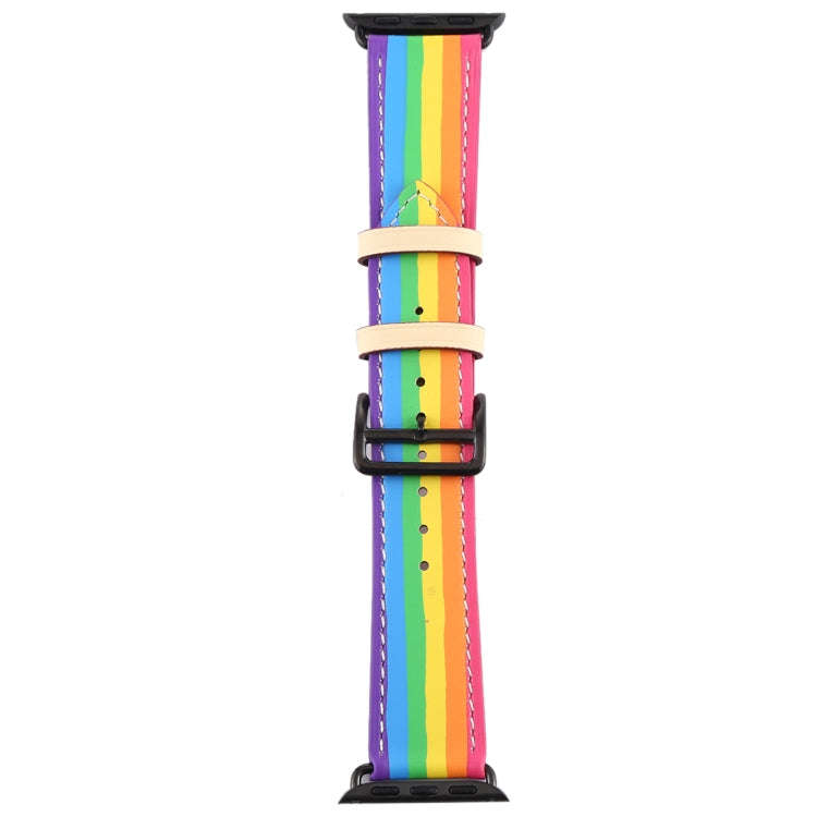 For Apple Watch Series 7 41mm / 6 & SE & 5 & 4 40mm / 3 & 2 & 1 38mm Rainbow Leather Watch Band(B...
