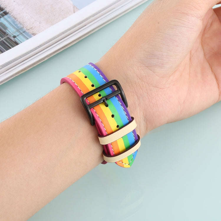 For Apple Watch Series 7 41mm / 6 & SE & 5 & 4 40mm / 3 & 2 & 1 38mm Rainbow Leather Watch Band(B...