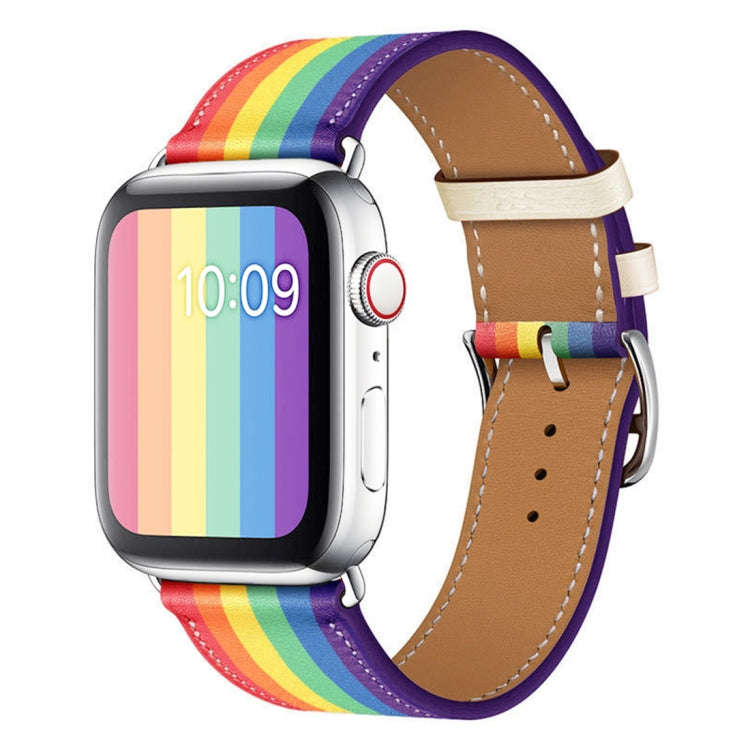 For Apple Watch Series 7 41mm / 6 & SE & 5 & 4 40mm / 3 & 2 & 1 38mm Rainbow Leather Watch Band(W...