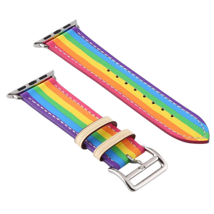 For Apple Watch Series 7 41mm / 6 & SE & 5 & 4 40mm / 3 & 2 & 1 38mm Rainbow Leather Watch Band(W...