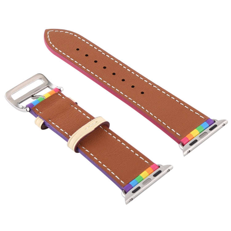 For Apple Watch Series 7 41mm / 6 & SE & 5 & 4 40mm / 3 & 2 & 1 38mm Rainbow Leather Watch Band(W...