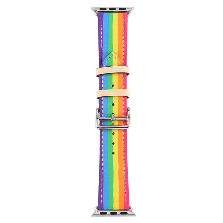 For Apple Watch Series 7 41mm / 6 & SE & 5 & 4 40mm / 3 & 2 & 1 38mm Rainbow Leather Watch Band(W...