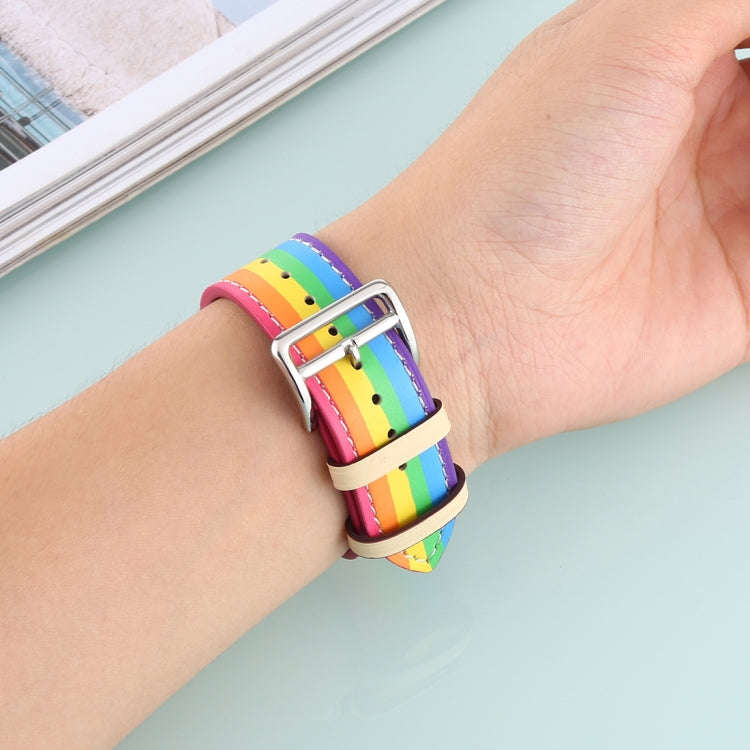 For Apple Watch Series 7 41mm / 6 & SE & 5 & 4 40mm / 3 & 2 & 1 38mm Rainbow Leather Watch Band(W...