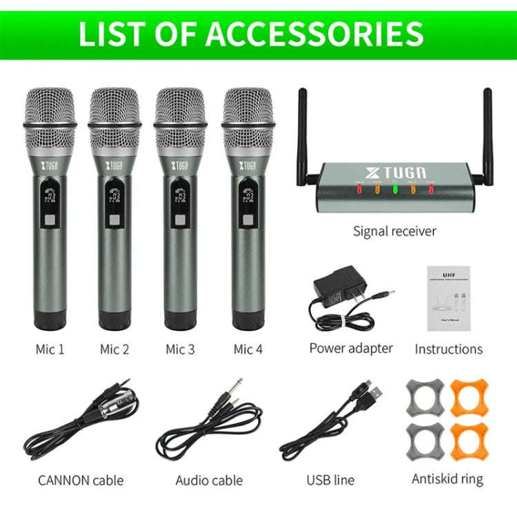 XTUGA U-F4600 Professional 4-Channel UHF Wireless Microphone System with 4 Handheld Microphone(EU...