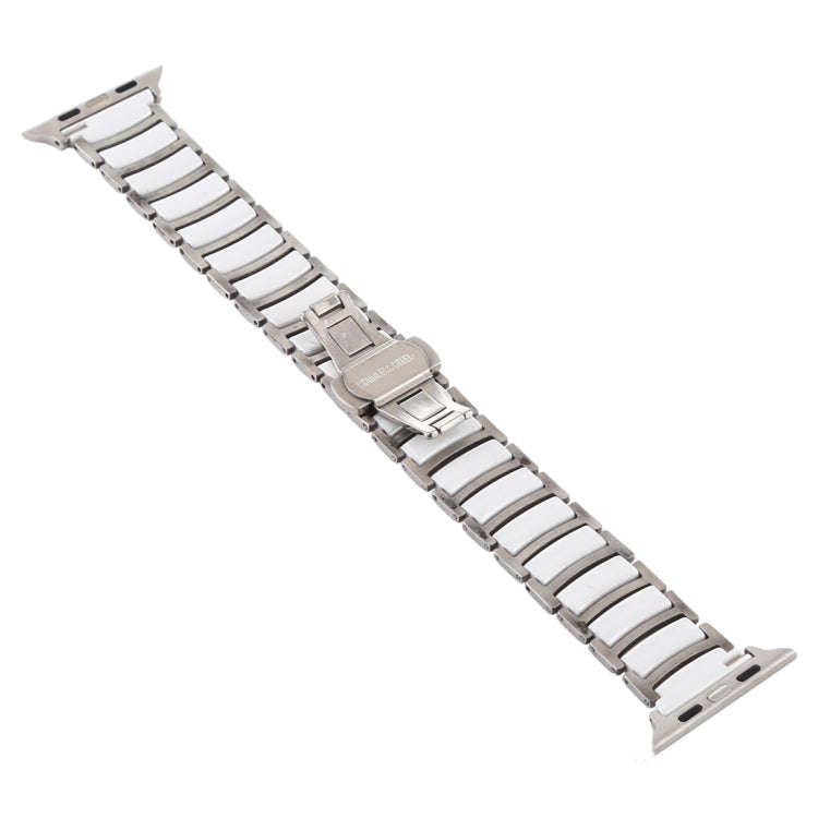 For Apple Watch Series 7 45mm / 6 & SE & 5 & 4 44mm / 3 & 2 & 1 42mm Ceramic Steel Watch Band(White)