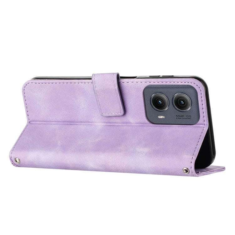 For Motorola Edge 2024 Dream Triangle Leather Phone Case with Lanyard(Purple)
