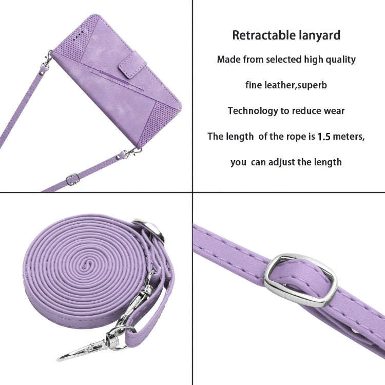 For Motorola Edge 2024 Dream Triangle Leather Phone Case with Lanyard(Purple)