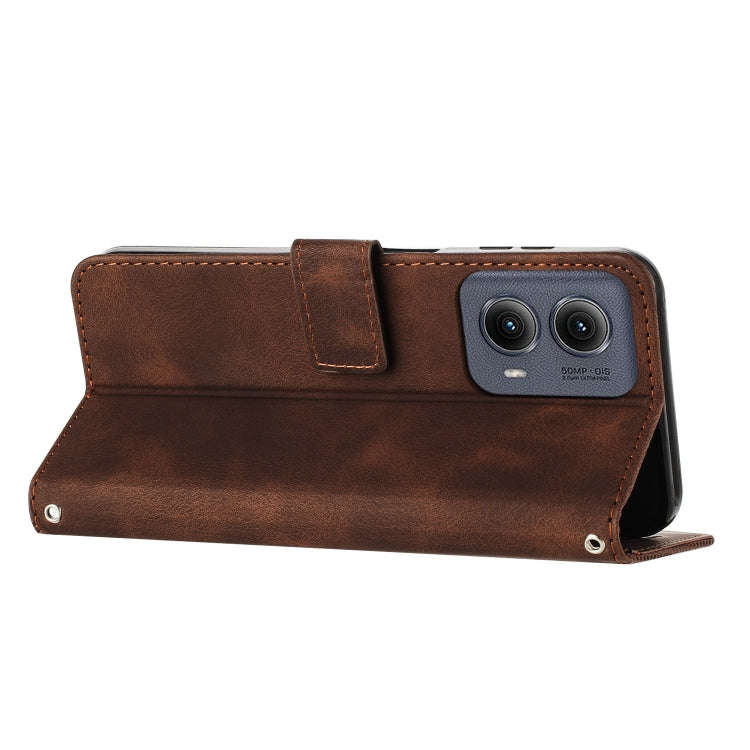 For Motorola Edge 2024 Dream Triangle Leather Phone Case with Lanyard(Brown)