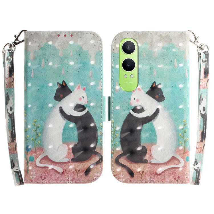For OnePlus Nord CE4 Lite 3D Colored Horizontal Flip Leather Phone Case(Black White Cat)