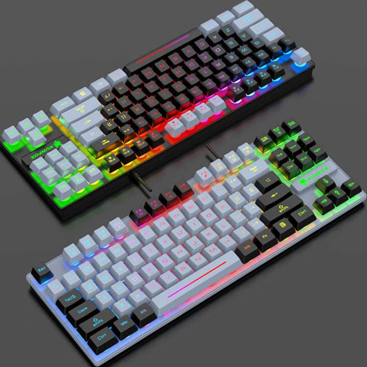 XUNFOX K10 87-Keys Rainbow Blacklit USB Wired Gaming Keyboard, Cable Length: 1.5m(Grey Black)