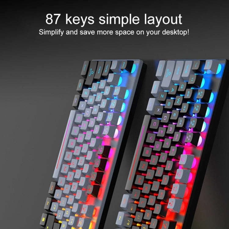 XUNFOX K10 87-Keys Rainbow Blacklit USB Wired Gaming Keyboard, Cable Length: 1.5m(Grey Black)