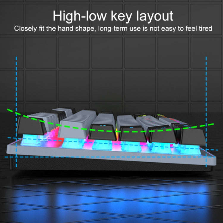 XUNFOX K10 87-Keys Rainbow Blacklit USB Wired Gaming Keyboard, Cable Length: 1.5m(Grey Black)