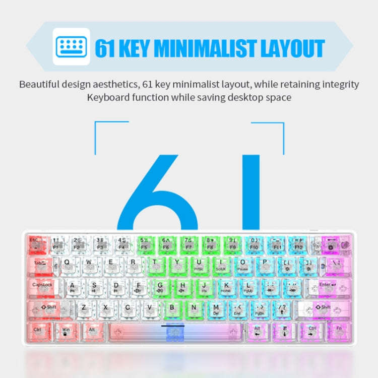 XUNFOX K30 Transparent 61-Keys Blacklit Wired Mechanical Keyboard, Cable Length: 1.5m(White)