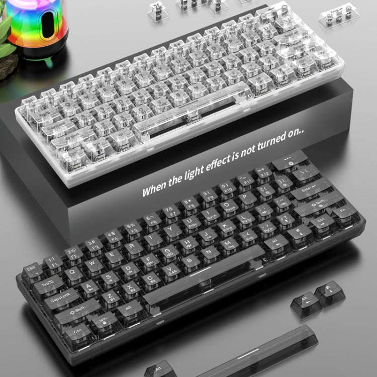 XUNFOX K30 Pro 2.4G + BT + Wired Transparent 61-Keys Mechanical White Axis Keyboard(Black)