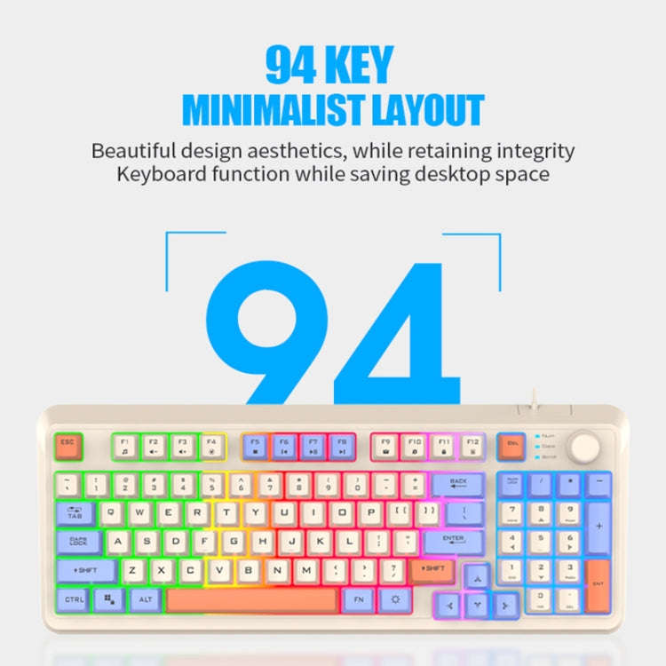 XUNFOX K82 Three-colors 94-Keys Blacklit USB Wired Gaming Keyboard, Cable Length: 1.5m(Shimmer)