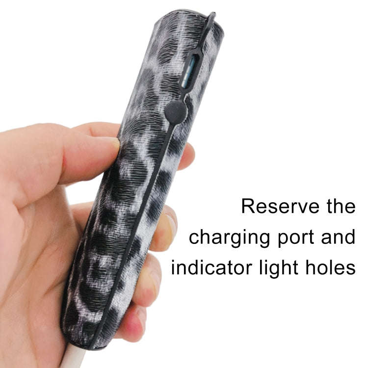 For IQOS ILUMA ONE Leopard TPU+PU Leather Electronic Cigarette Protective Case with Lanyard(White)