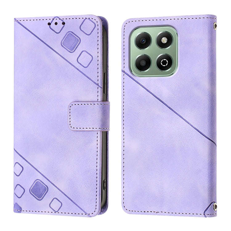 For Honor X6b Skin-feel Embossed Leather Phone Case(Light Purple)