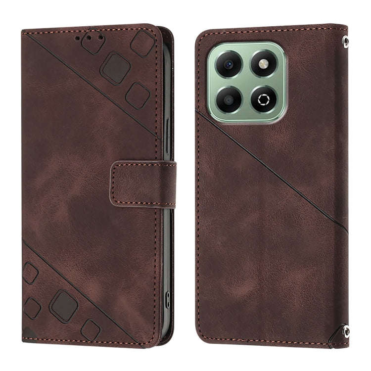 For Honor X6b Skin-feel Embossed Leather Phone Case(Brown)