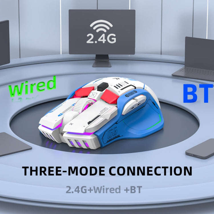 HXSJ G6 10 Keys RGB 12800DPI Tri-mode Wireless Gaming Mouse(White)
