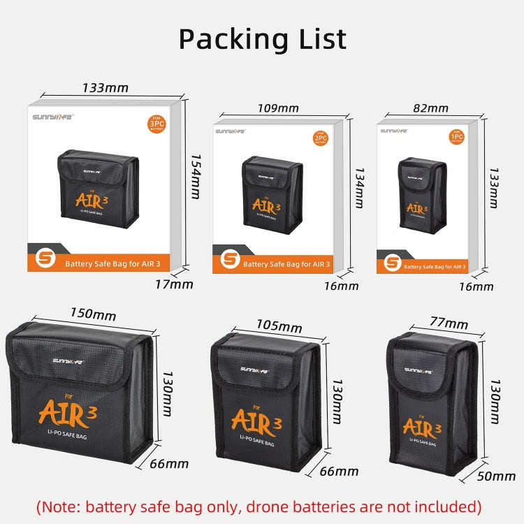 For DJI Air 3 Sunnylife Battery Explosion-proof Safe Bag Protective Li-Po Safe Bag For 3pcs Batte...