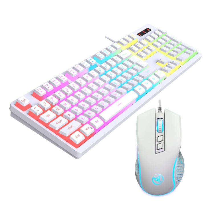 HXSJ L200+X100 Wired RGB Backlit Keyboard and Mouse Set 104 Pudding Key Caps + 3600DPI Mouse(White)