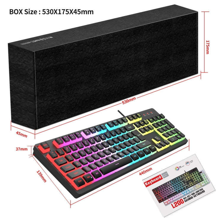 HXSJ L200 Wired RGB Backlit Keyboard 104 Pudding Key Caps(Black)