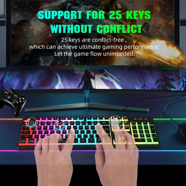 HXSJ L200 Wired RGB Backlit Keyboard 104 Pudding Key Caps(Black)