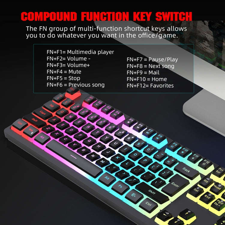 HXSJ L200 Wired RGB Backlit Keyboard 104 Pudding Key Caps(Black)