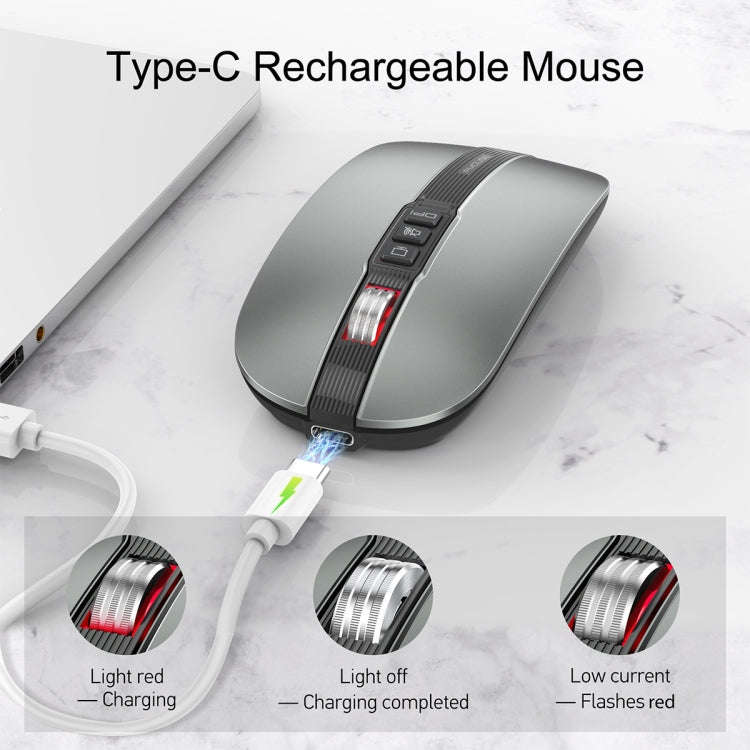HXSJ M113 2400DPI Dual Mode 2.4GHz + Bluetooth 5.1 Wireless Mouse(Metallic Grey)
