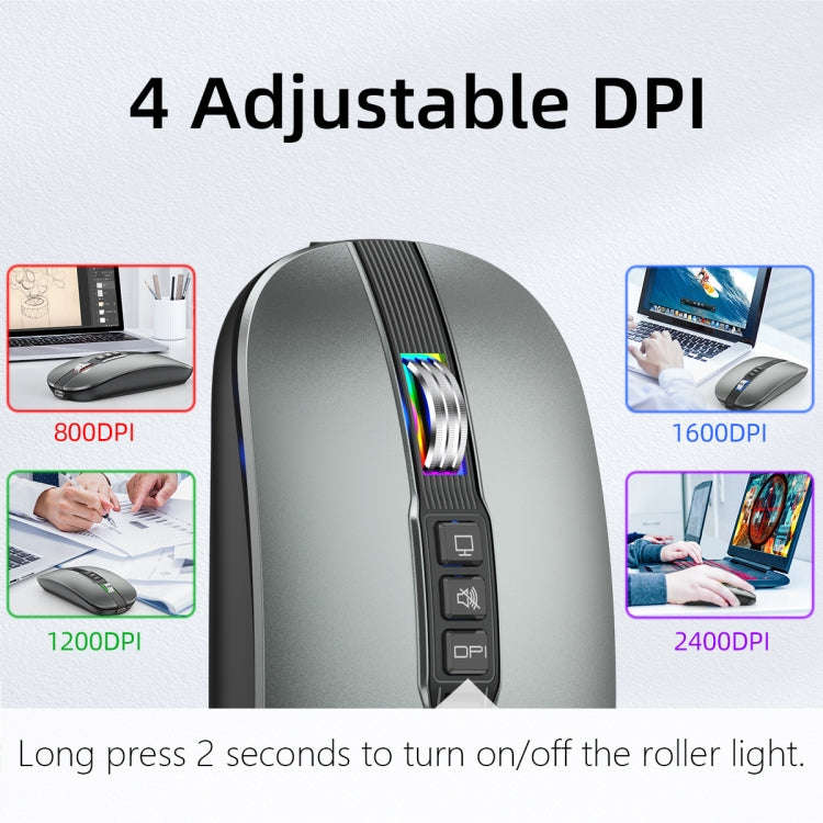 HXSJ M113 2400DPI Dual Mode 2.4GHz + Bluetooth 5.1 Wireless Mouse(Metallic Grey)