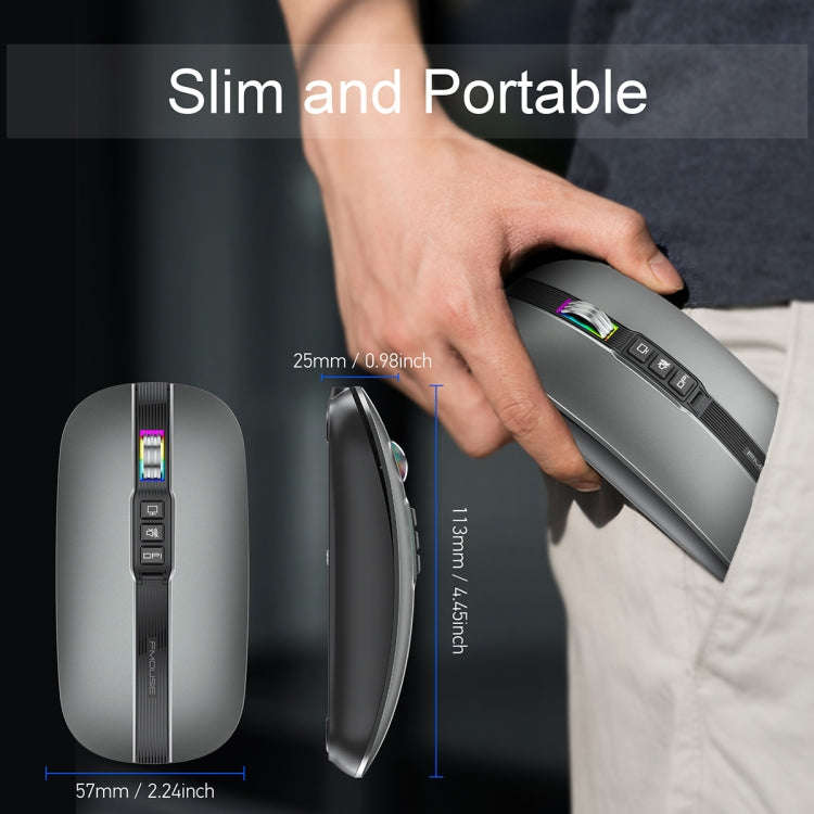 HXSJ M113 2400DPI Dual Mode 2.4GHz + Bluetooth 5.1 Wireless Mouse(Metallic Grey)