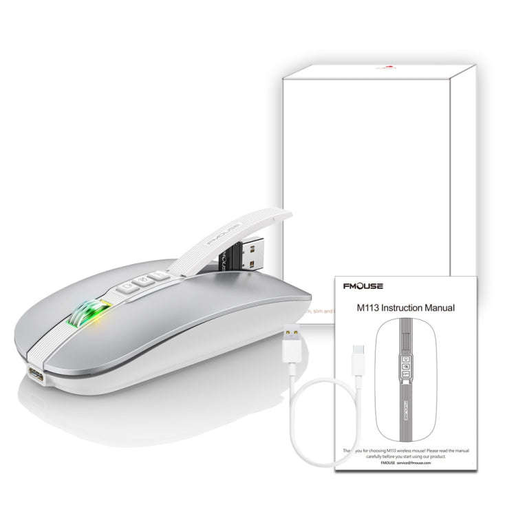 HXSJ M113 2400DPI Dual Mode 2.4GHz + Bluetooth 5.1 Wireless Mouse(Space Silver)